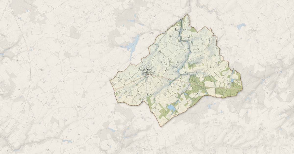 Portrait cartographique de Manthelan : relief, eau, forêts, bâti et voies, calculés à partir des données de l'IGN
