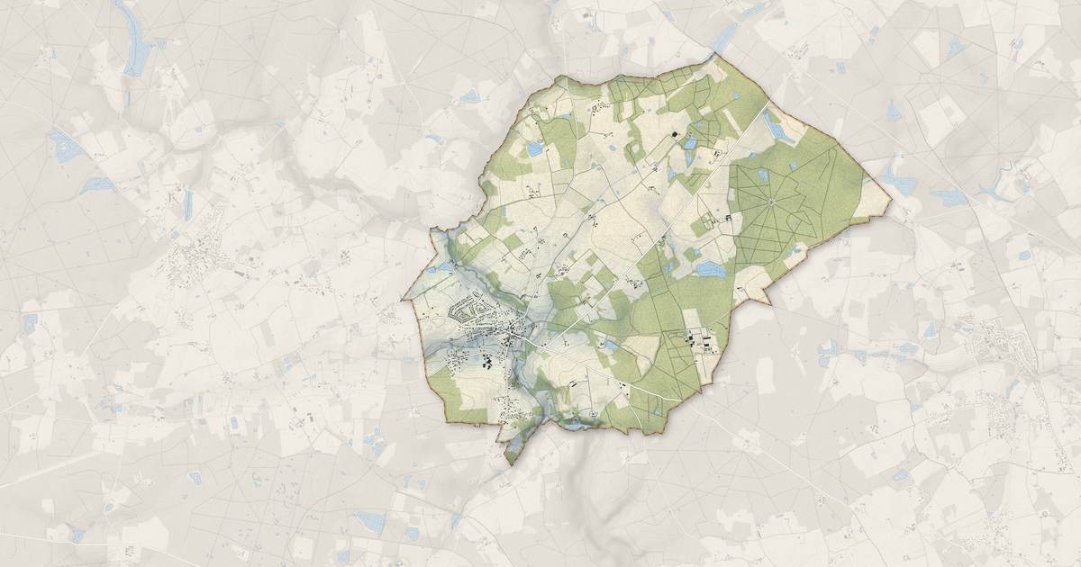 Portrait cartographique de Pernay : relief, eau, forêts, bâti et voies, calculés à partir des données de l'IGN