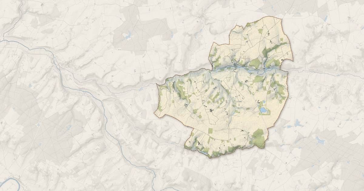 Portrait cartographique de Le Petit-Pressigny : relief, eau, forêts, bâti et voies, calculés à partir des données de l'IGN