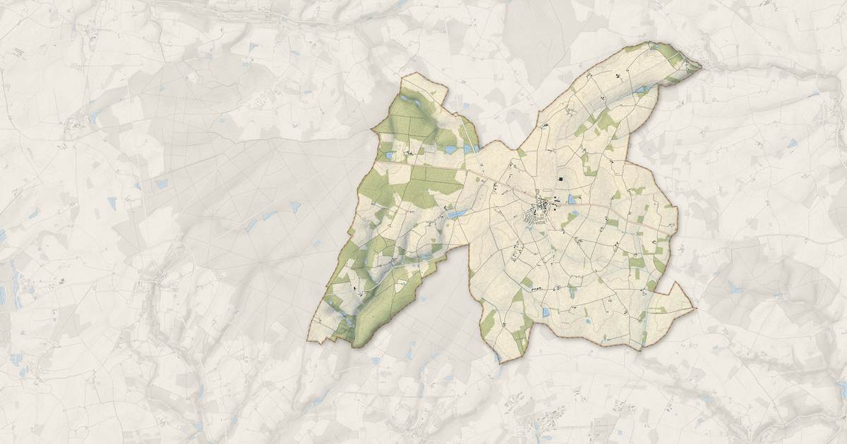 Portrait cartographique de Saint-Laurent-en-Gâtines : relief, eau, forêts, bâti et voies, calculés à partir des données de l'IGN