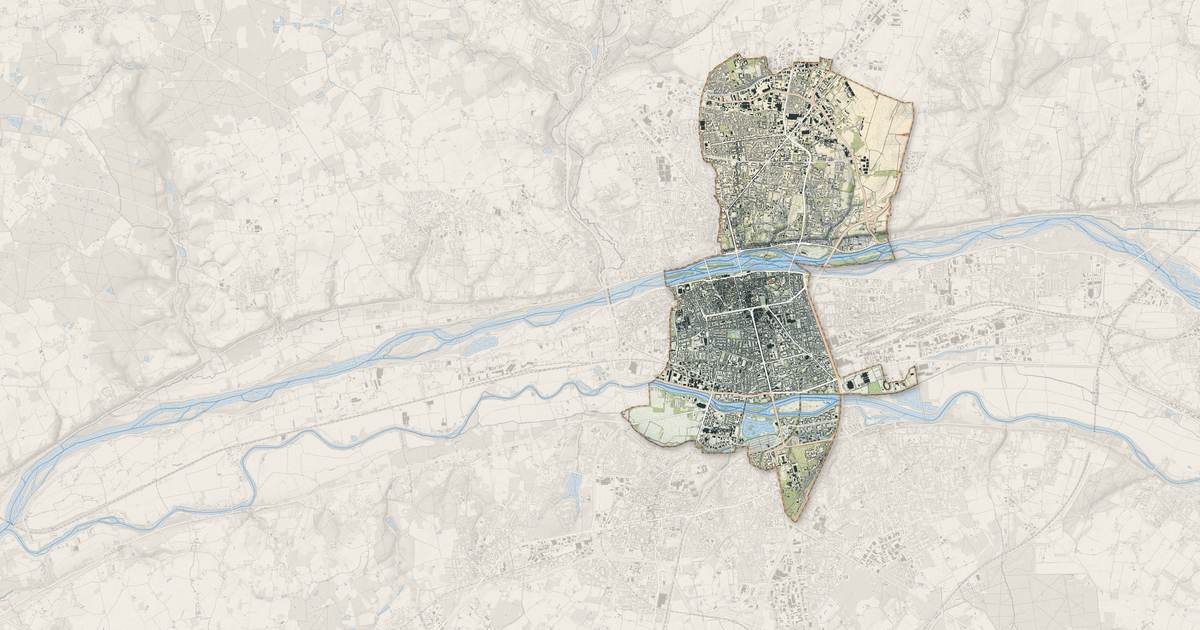 Portrait cartographique de Tours : relief, eau, forêts, bâti et voies, calculés à partir des données de l'IGN
