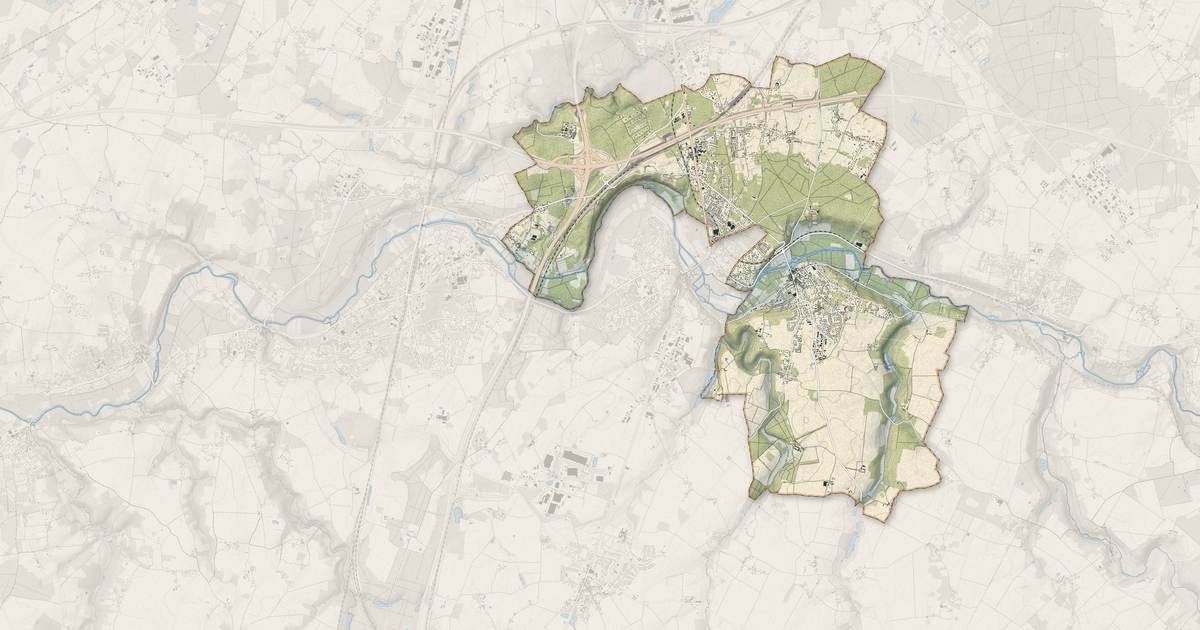 Portrait cartographique de Veigné : relief, eau, forêts, bâti et voies, calculés à partir des données de l'IGN