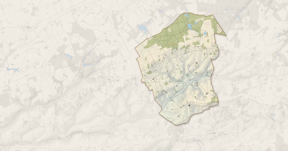Portrait cartographique de Vou : relief, eau, forêts, bâti et voies, calculés à partir des données de l'IGN