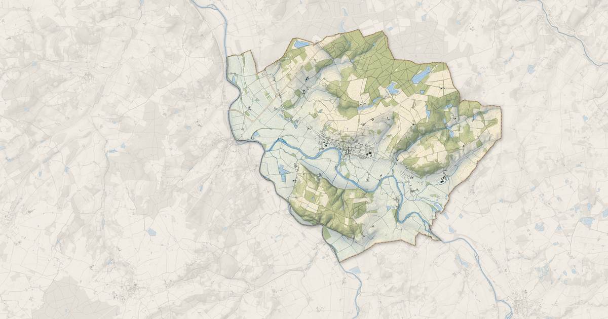 Portrait cartographique de Yzeures-sur-Creuse : relief, eau, forêts, bâti et voies, calculés à partir des données de l'IGN
