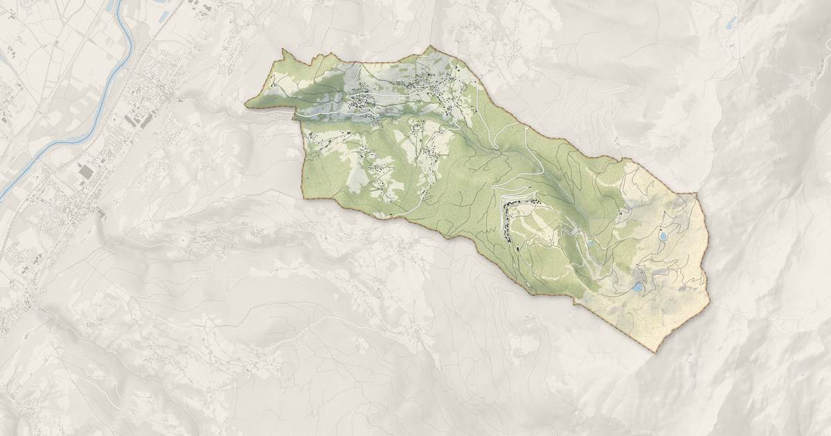 Portrait cartographique de Les Adrets : relief, eau, forêts, bâti et voies, calculés à partir des données de l'IGN