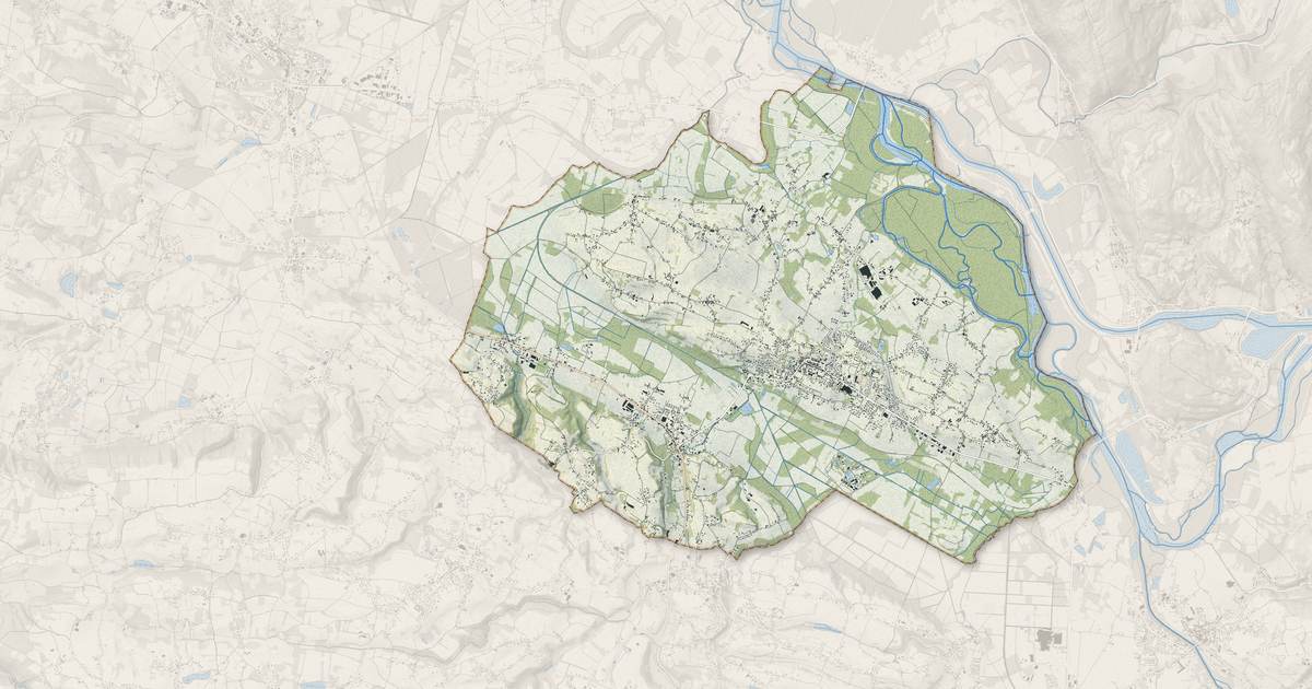 Portrait cartographique de Les Avenières Veyrins-Thuellin : relief, eau, forêts, bâti et voies, calculés à partir des données de l'IGN