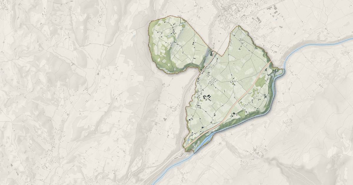 Portrait cartographique de Beaulieu : relief, eau, forêts, bâti et voies, calculés à partir des données de l'IGN