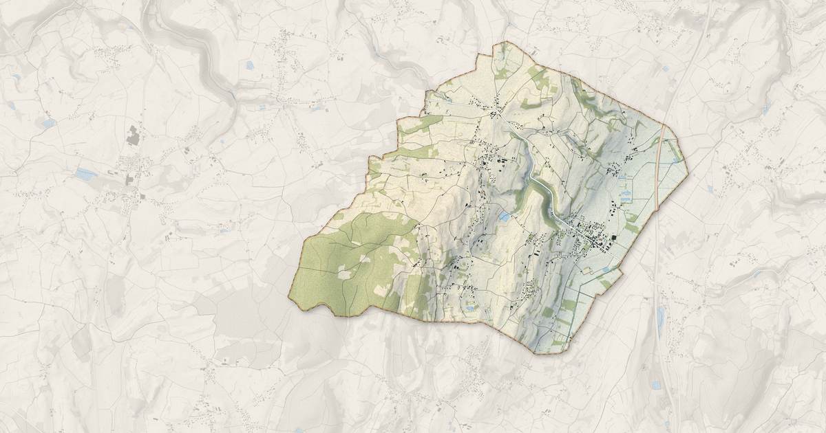 Portrait cartographique de Biol : relief, eau, forêts, bâti et voies, calculés à partir des données de l'IGN