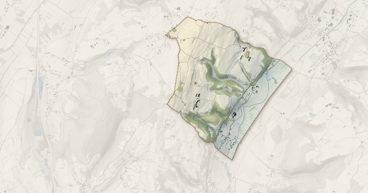 Portrait cartographique de Blandin : relief, eau, forêts, bâti et voies, calculés à partir des données de l'IGN