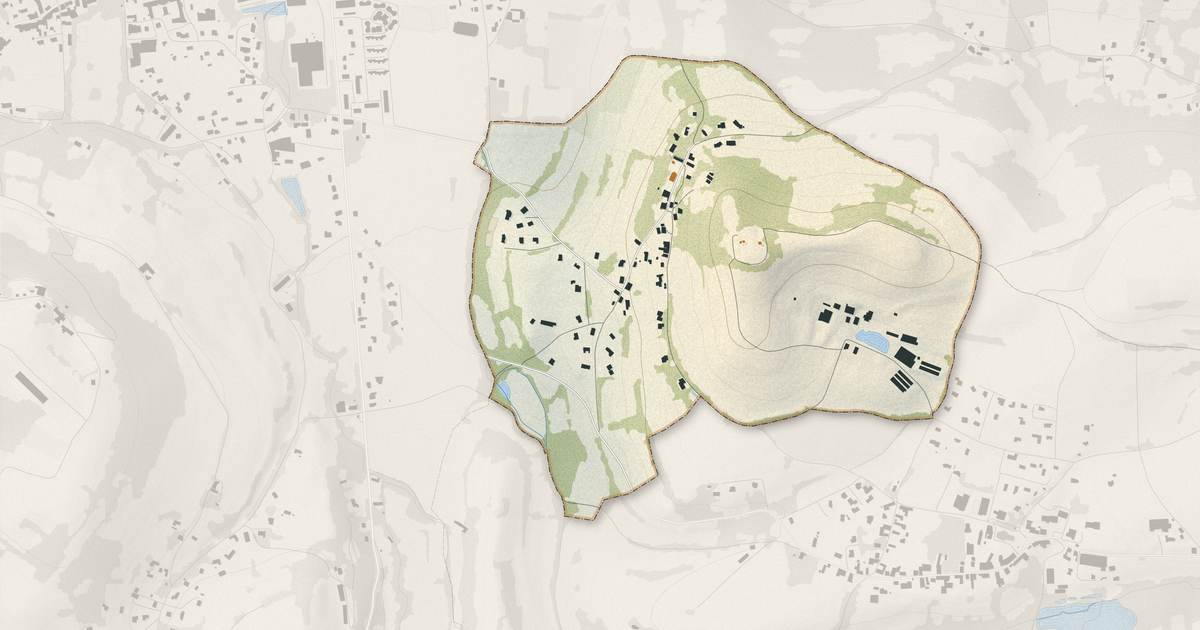 Portrait cartographique de Bressieux : relief, eau, forêts, bâti et voies, calculés à partir des données de l'IGN