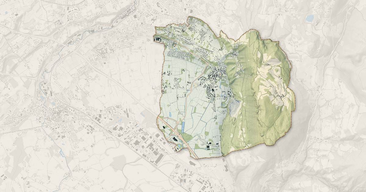 Portrait cartographique de La Buisse : relief, eau, forêts, bâti et voies, calculés à partir des données de l'IGN