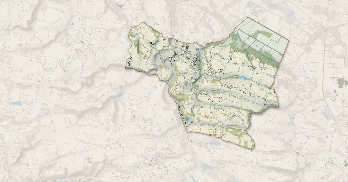 Portrait cartographique de Corbelin : relief, eau, forêts, bâti et voies, calculés à partir des données de l'IGN