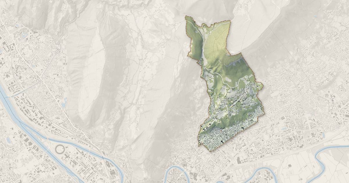 Portrait cartographique de Corenc : relief, eau, forêts, bâti et voies, calculés à partir des données de l'IGN