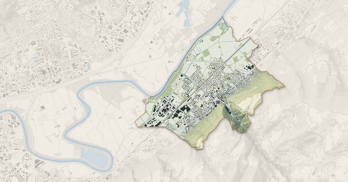 Portrait cartographique de Domène : relief, eau, forêts, bâti et voies, calculés à partir des données de l'IGN