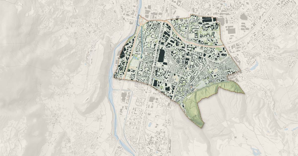 Portrait cartographique de Échirolles : relief, eau, forêts, bâti et voies, calculés à partir des données de l'IGN