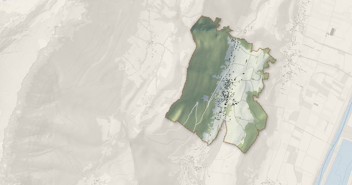 Portrait cartographique de La Flachère : relief, eau, forêts, bâti et voies, calculés à partir des données de l'IGN
