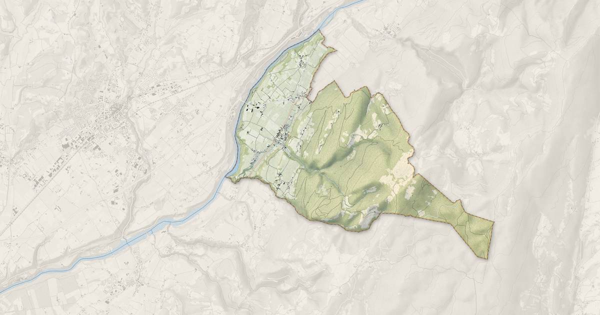 Portrait cartographique de Izeron : relief, eau, forêts, bâti et voies, calculés à partir des données de l'IGN