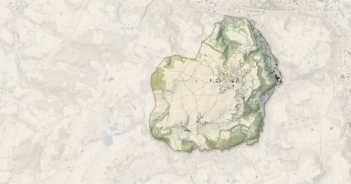 Portrait cartographique de Maubec : relief, eau, forêts, bâti et voies, calculés à partir des données de l'IGN