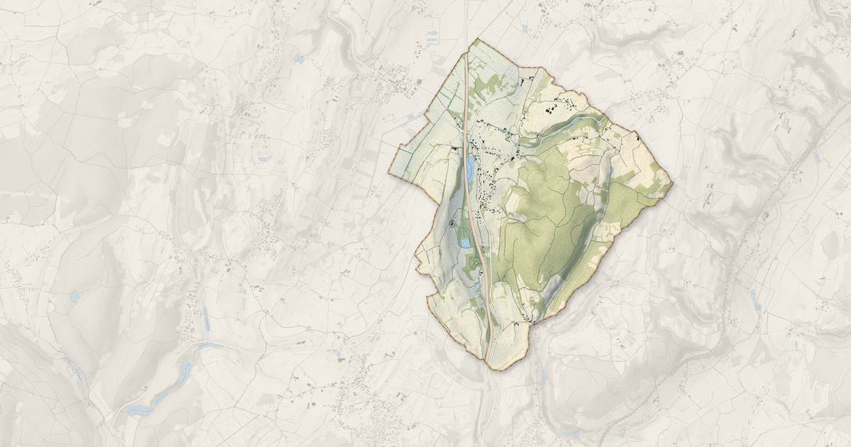 Portrait cartographique de Montrevel : relief, eau, forêts, bâti et voies, calculés à partir des données de l'IGN
