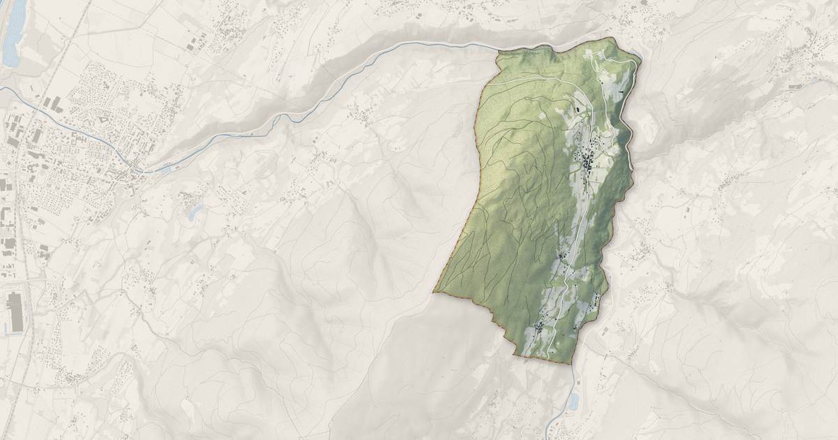 Portrait cartographique de Le Moutaret : relief, eau, forêts, bâti et voies, calculés à partir des données de l'IGN