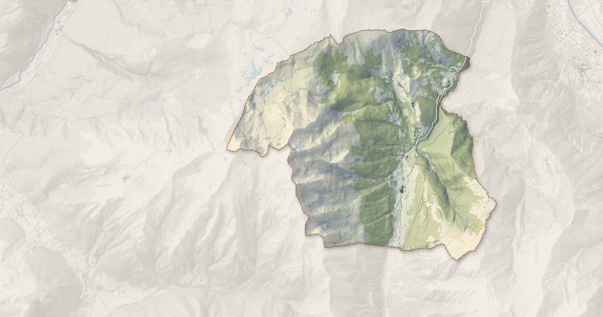 Portrait cartographique de Ornon : relief, eau, forêts, bâti et voies, calculés à partir des données de l'IGN