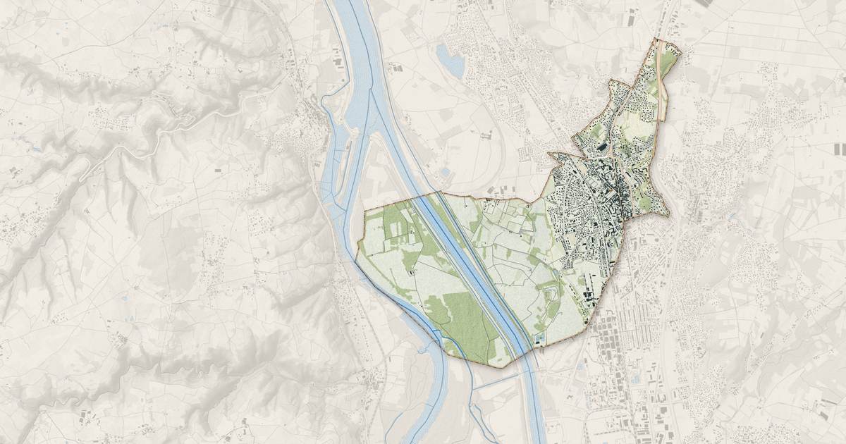 Portrait cartographique de Le Péage-de-Roussillon : relief, eau, forêts, bâti et voies, calculés à partir des données de l'IGN