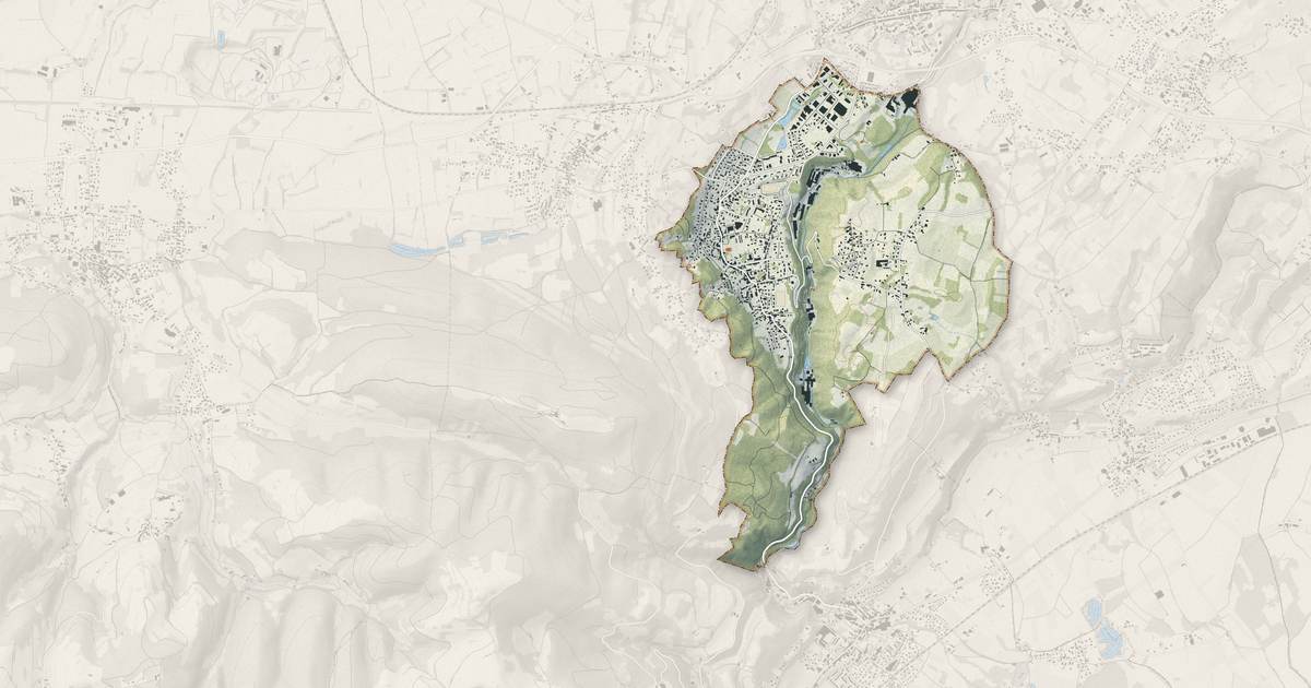 Portrait cartographique de Renage : relief, eau, forêts, bâti et voies, calculés à partir des données de l'IGN