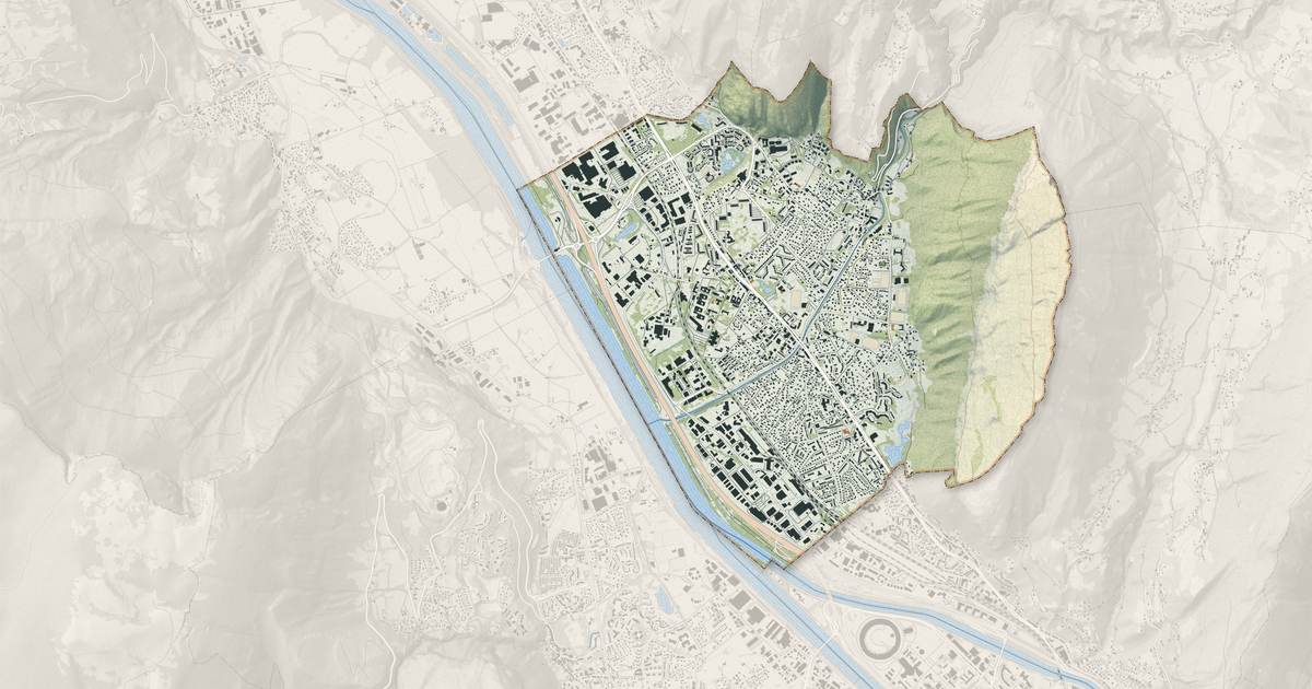 Portrait cartographique de Saint-Égrève : relief, eau, forêts, bâti et voies, calculés à partir des données de l'IGN