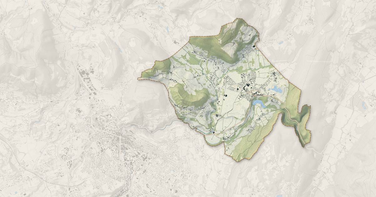Portrait cartographique de Saint-Étienne-de-Crossey : relief, eau, forêts, bâti et voies, calculés à partir des données de l'IGN