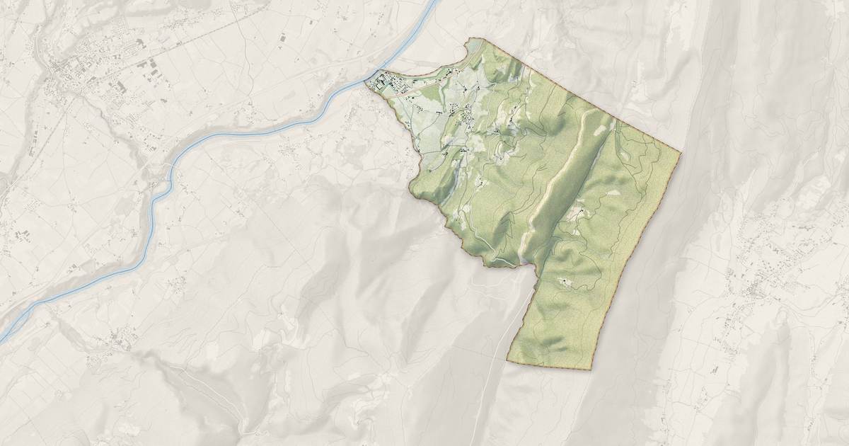 Portrait cartographique de Saint-Gervais : relief, eau, forêts, bâti et voies, calculés à partir des données de l'IGN