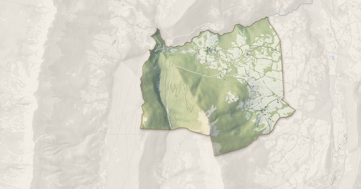 Portrait cartographique de Saint-Guillaume : relief, eau, forêts, bâti et voies, calculés à partir des données de l'IGN