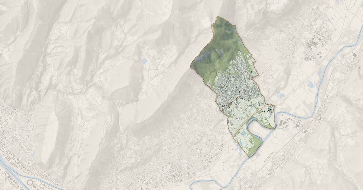 Portrait cartographique de Saint-Ismier : relief, eau, forêts, bâti et voies, calculés à partir des données de l'IGN