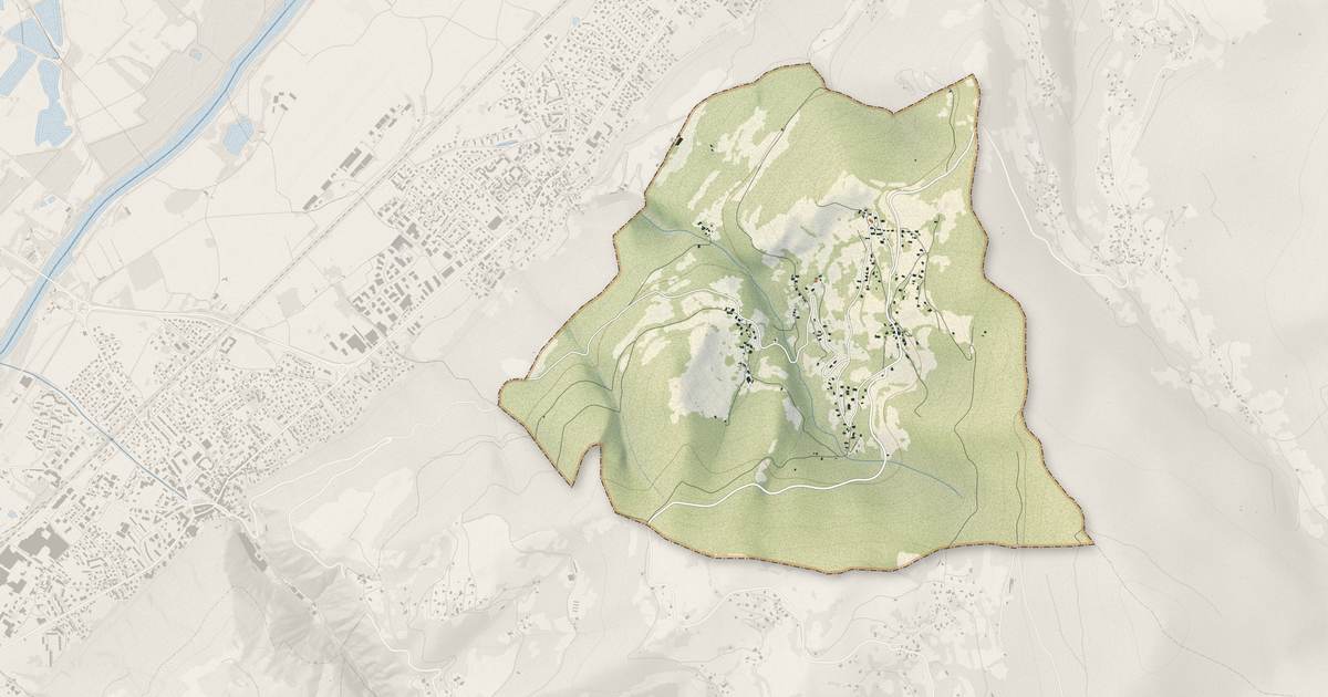 Portrait cartographique de Saint-Jean-le-Vieux : relief, eau, forêts, bâti et voies, calculés à partir des données de l'IGN
