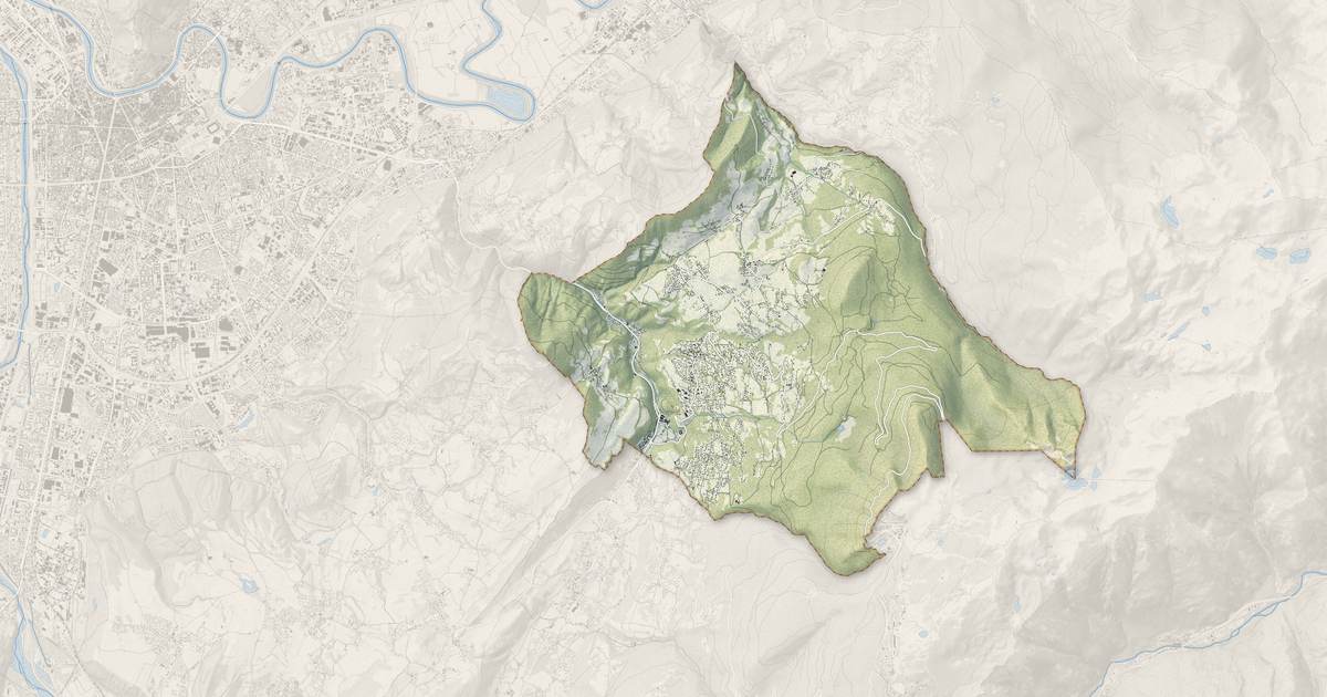 Portrait cartographique de Saint-Martin-d'Uriage : relief, eau, forêts, bâti et voies, calculés à partir des données de l'IGN