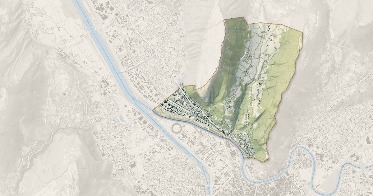 Portrait cartographique de Saint-Martin-le-Vinoux : relief, eau, forêts, bâti et voies, calculés à partir des données de l'IGN