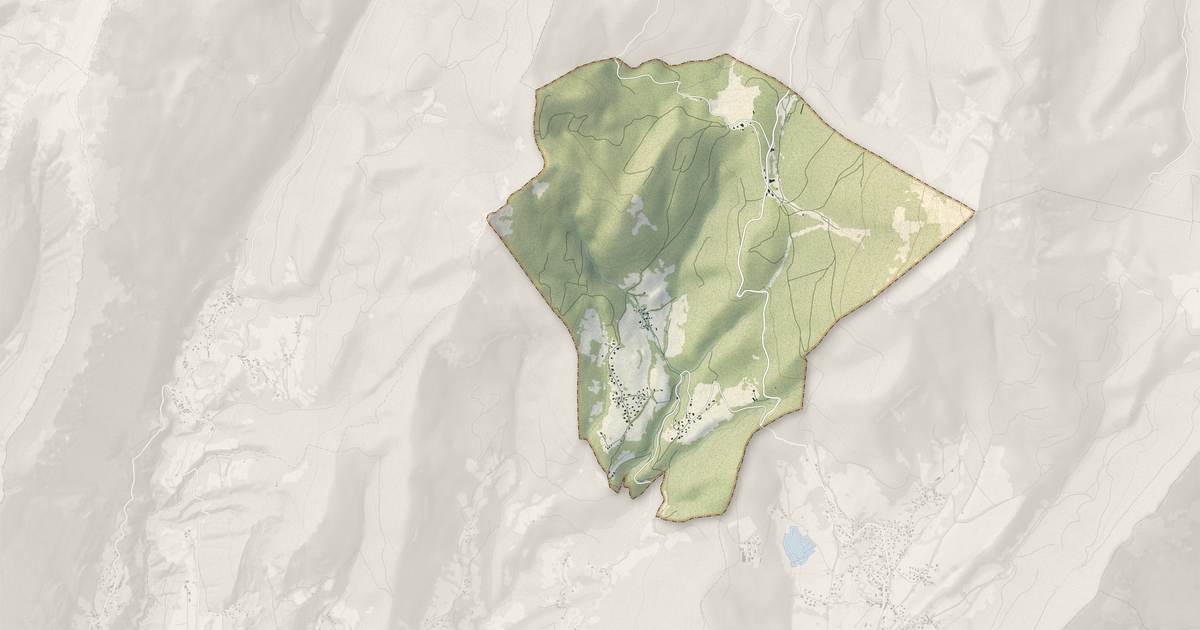 Portrait cartographique de Sarcenas : relief, eau, forêts, bâti et voies, calculés à partir des données de l'IGN