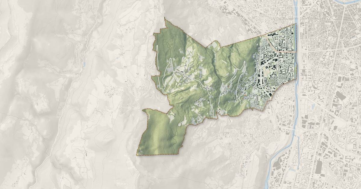 Portrait cartographique de Seyssinet-Pariset : relief, eau, forêts, bâti et voies, calculés à partir des données de l'IGN