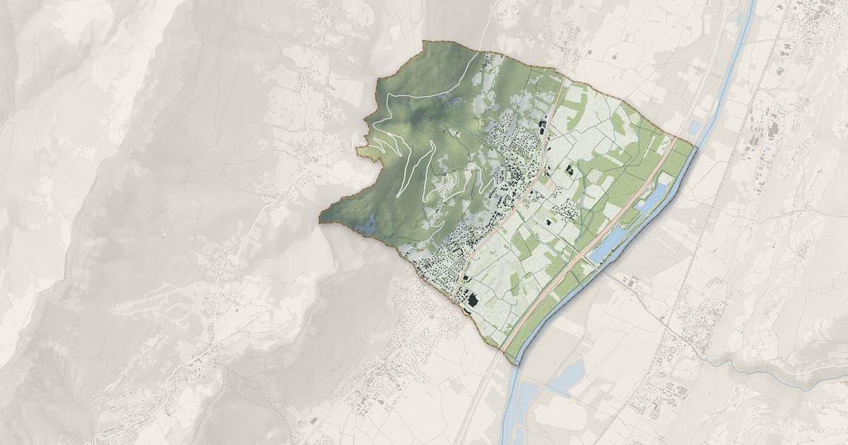 Portrait cartographique de La Terrasse : relief, eau, forêts, bâti et voies, calculés à partir des données de l'IGN