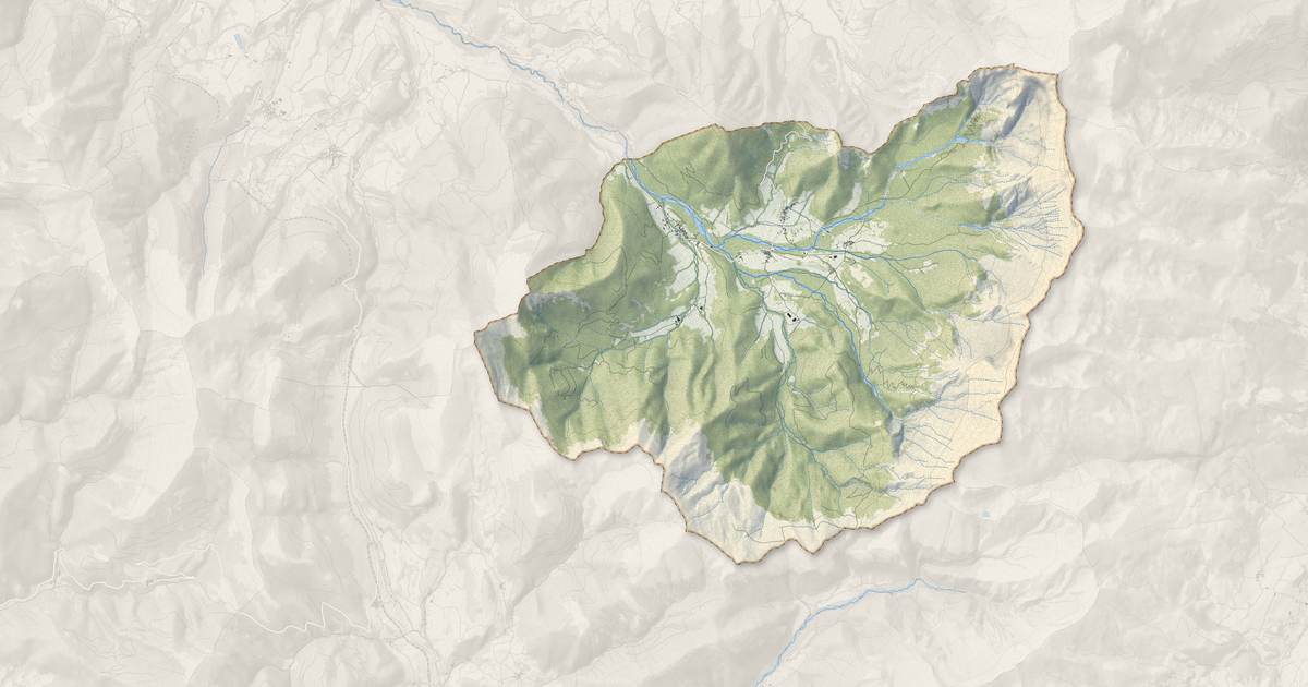 Portrait cartographique de Tréminis : relief, eau, forêts, bâti et voies, calculés à partir des données de l'IGN