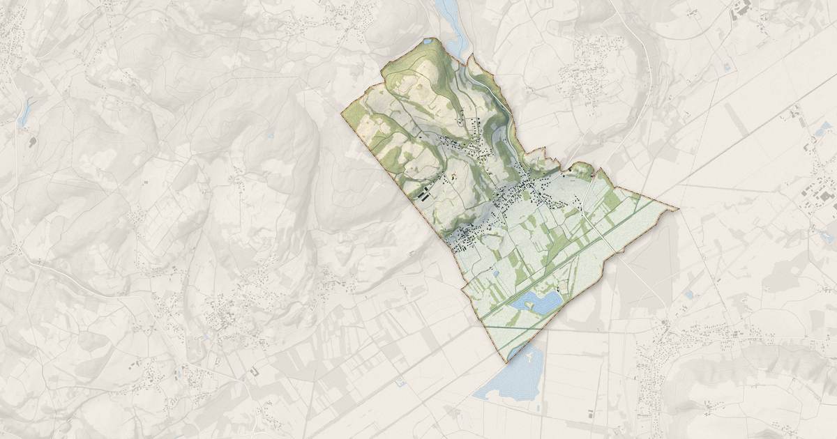 Portrait cartographique de Vénérieu : relief, eau, forêts, bâti et voies, calculés à partir des données de l'IGN