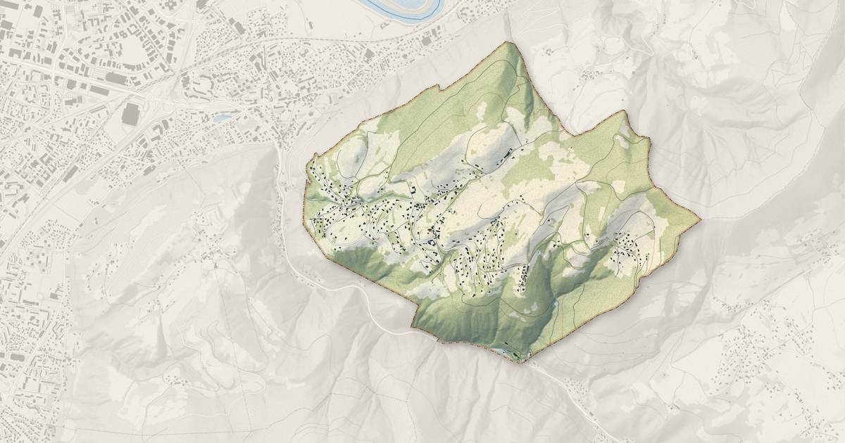 Portrait cartographique de Venon : relief, eau, forêts, bâti et voies, calculés à partir des données de l'IGN