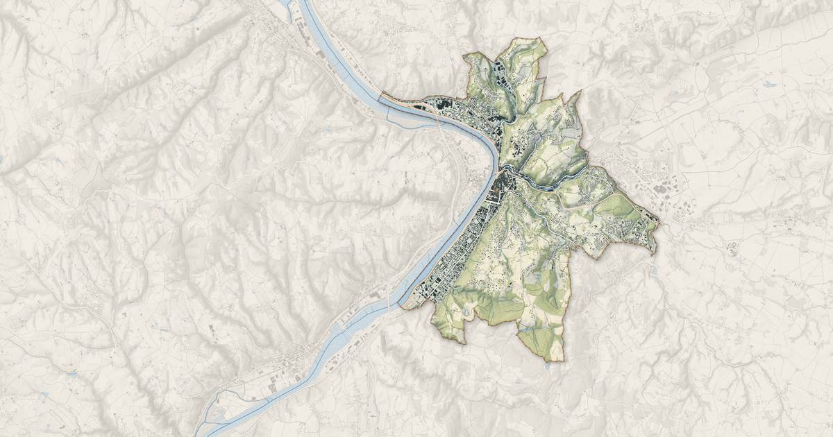 Portrait cartographique de Vienne : relief, eau, forêts, bâti et voies, calculés à partir des données de l'IGN