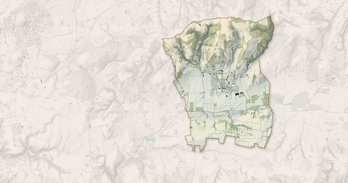 Portrait cartographique de Villette-de-Vienne : relief, eau, forêts, bâti et voies, calculés à partir des données de l'IGN