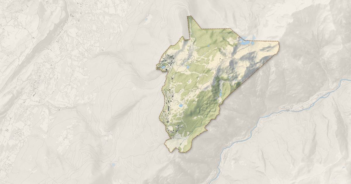 Portrait cartographique de Chamrousse : relief, eau, forêts, bâti et voies, calculés à partir des données de l'IGN