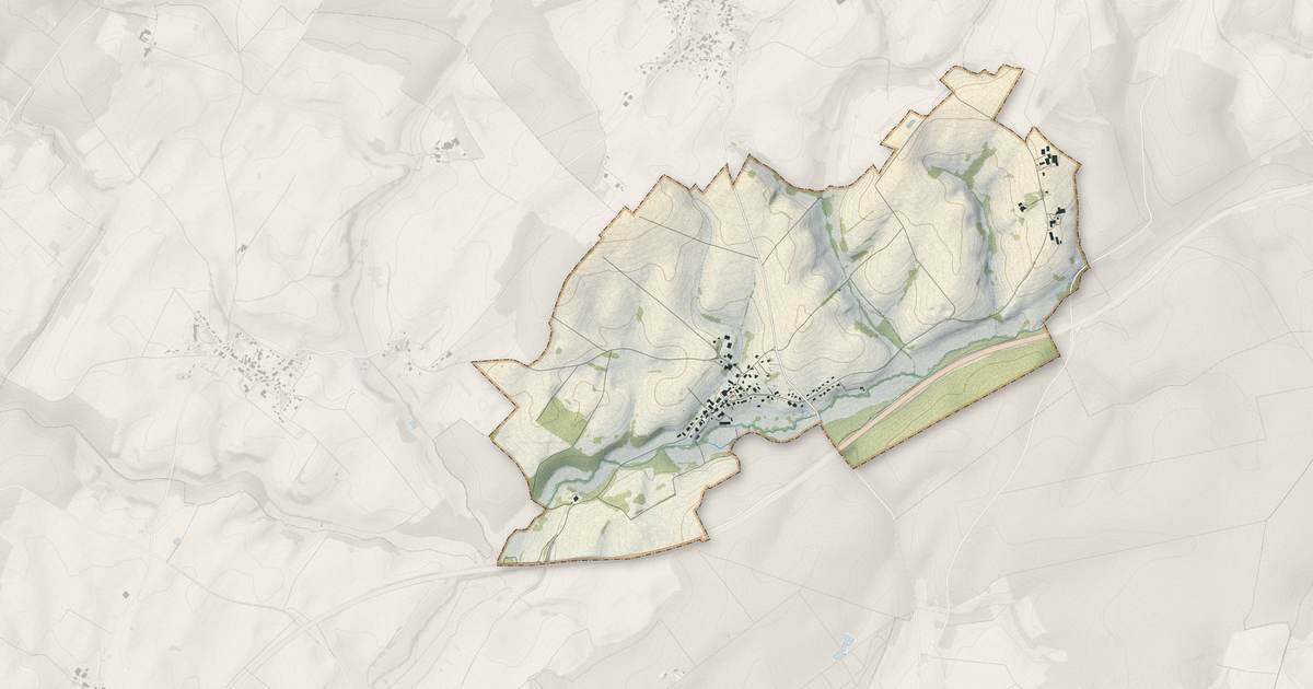 Portrait cartographique de Auxange : relief, eau, forêts, bâti et voies, calculés à partir des données de l'IGN