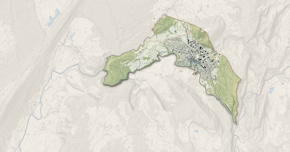 Portrait cartographique de Champagnole : relief, eau, forêts, bâti et voies, calculés à partir des données de l'IGN