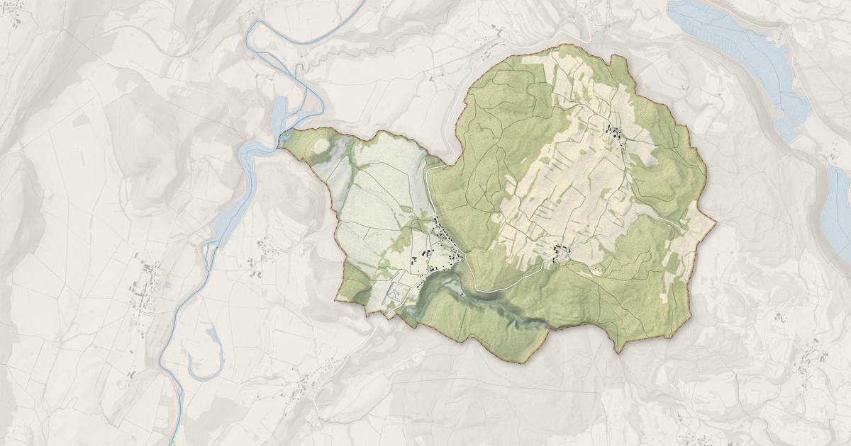 Portrait cartographique de Charcier : relief, eau, forêts, bâti et voies, calculés à partir des données de l'IGN