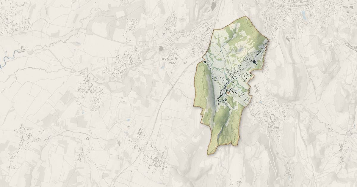 Portrait cartographique de Courbouzon : relief, eau, forêts, bâti et voies, calculés à partir des données de l'IGN