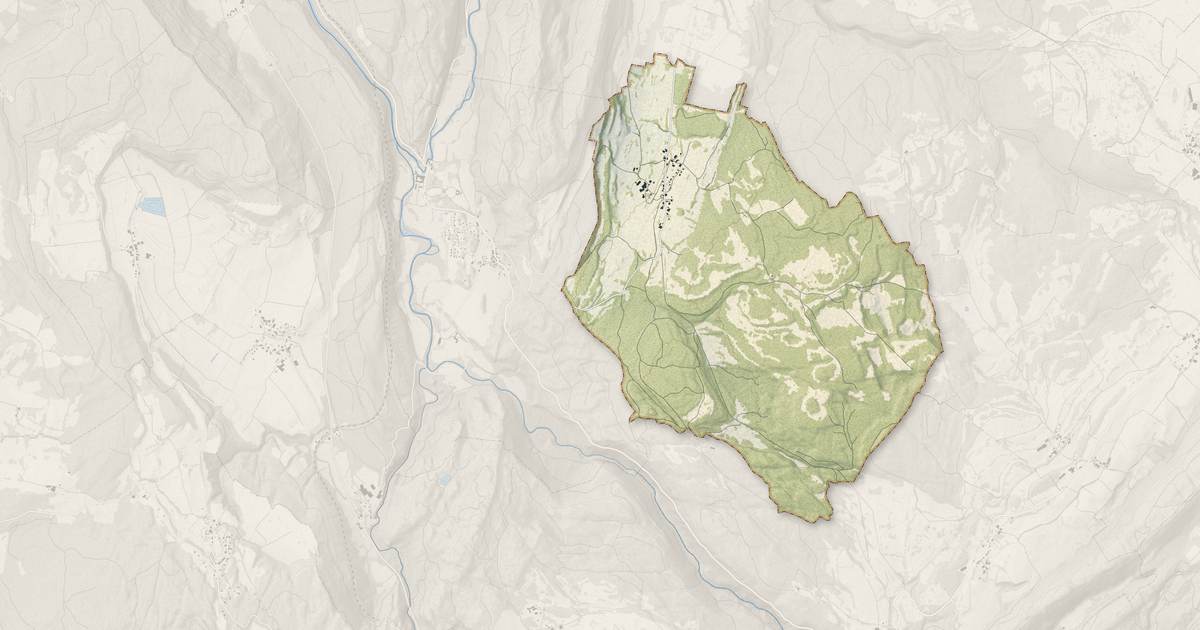 Portrait cartographique de Crans : relief, eau, forêts, bâti et voies, calculés à partir des données de l'IGN