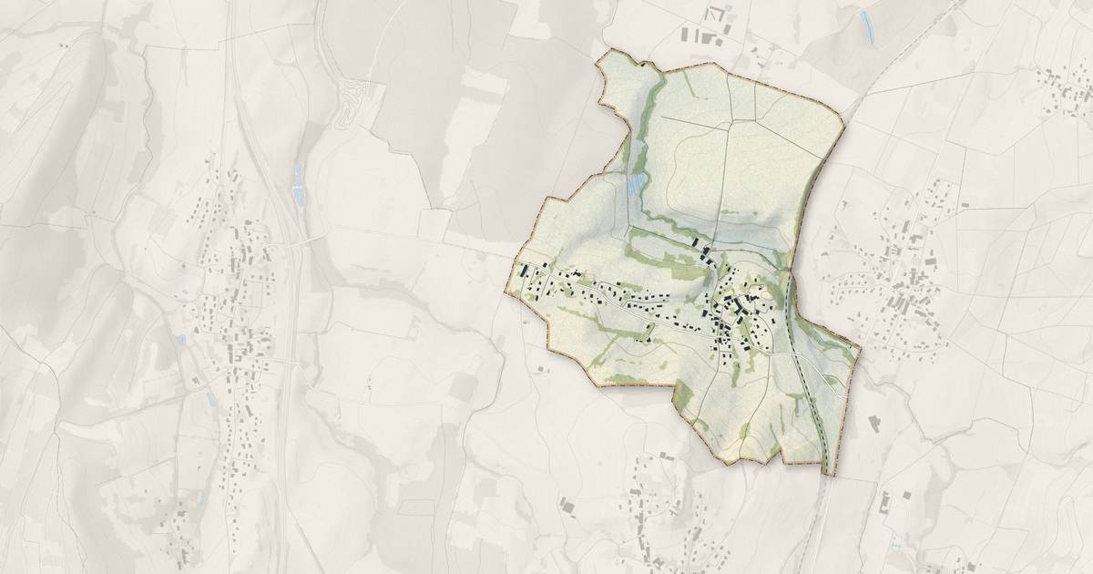 Portrait cartographique de Le Louverot : relief, eau, forêts, bâti et voies, calculés à partir des données de l'IGN